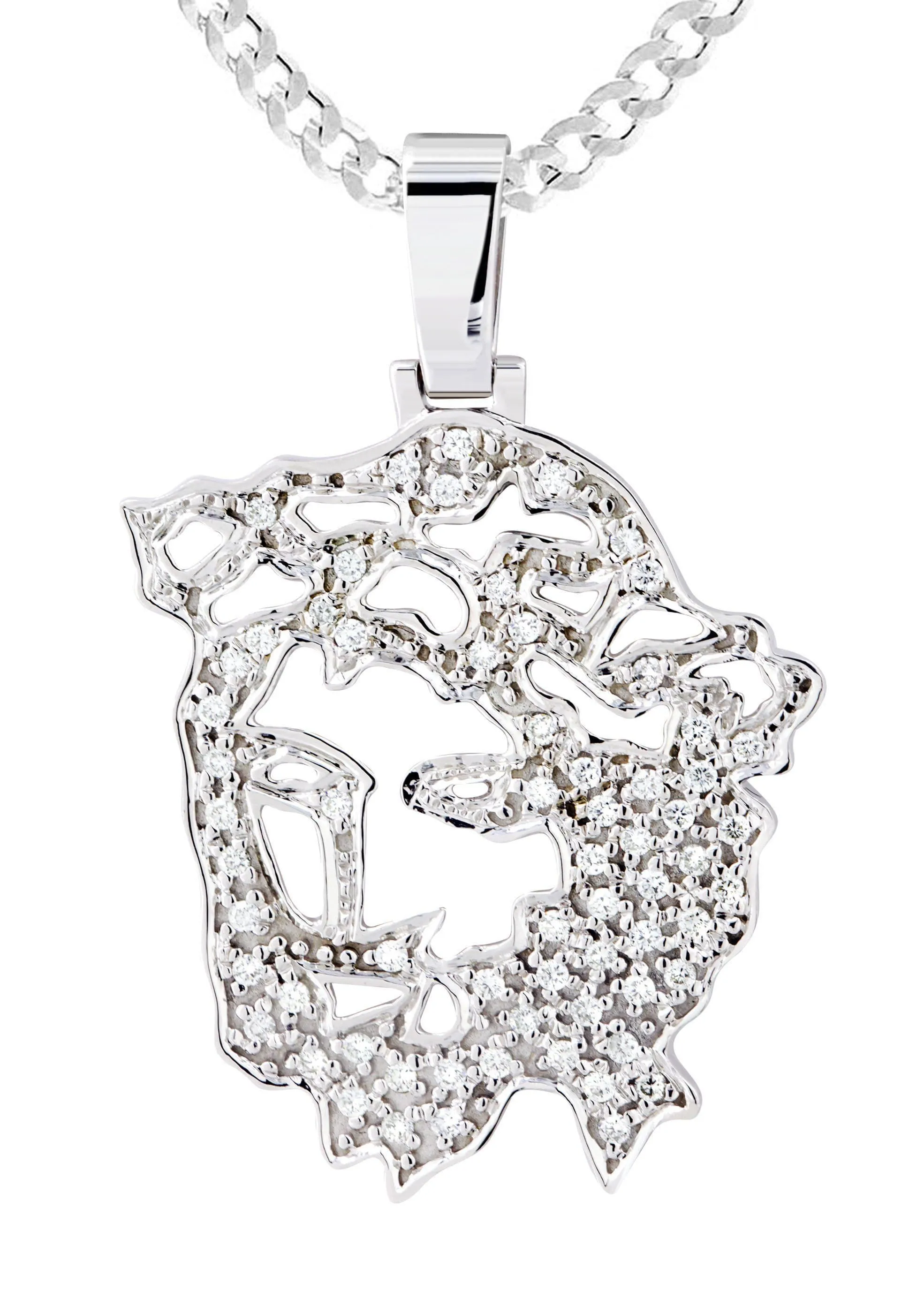 10K White Gold 3D Jesus Head Diamond Necklace  | 0.67 Carats