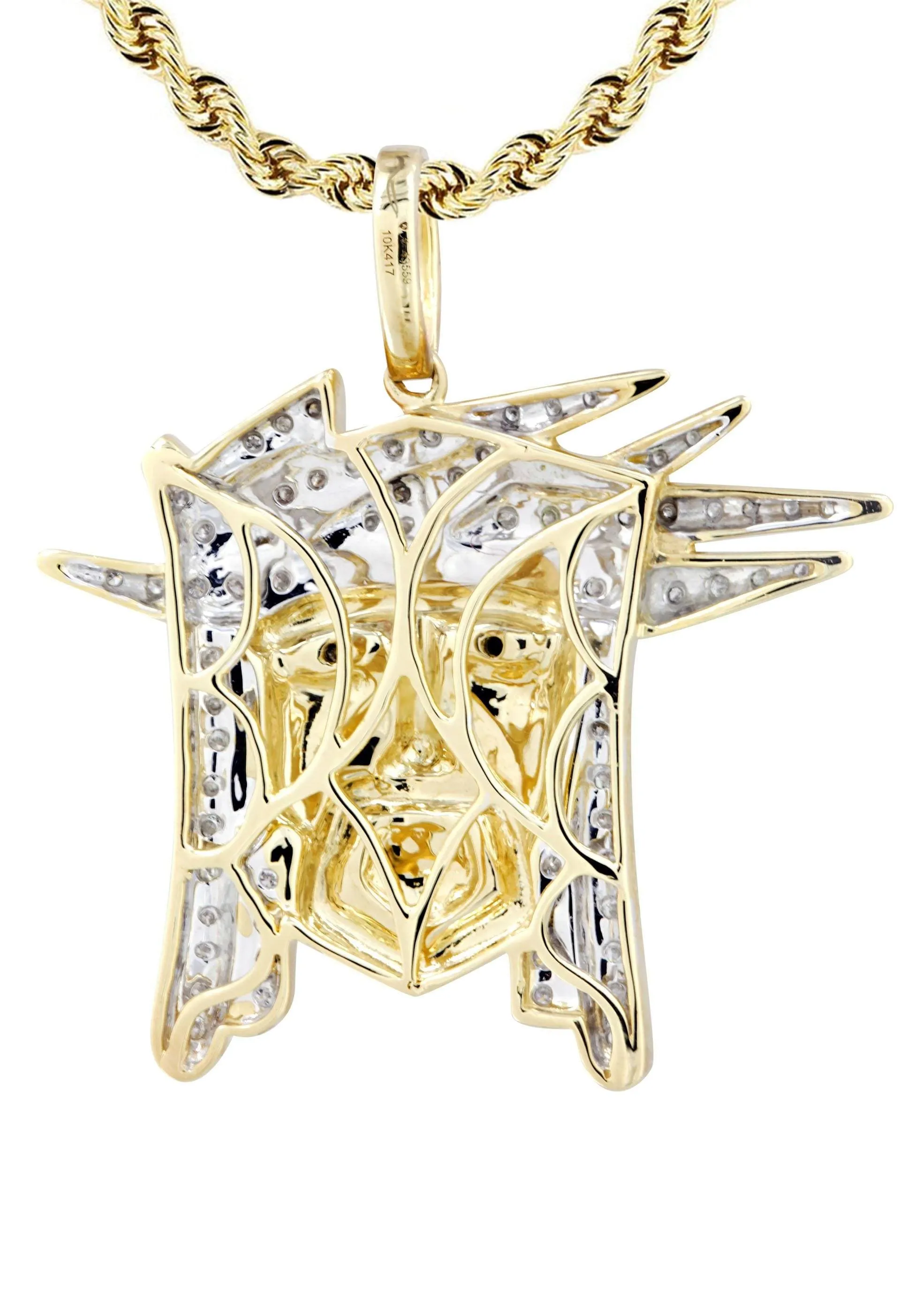 10K Yellow Gold Jesus Diamond Necklace  | 0.42 Carats