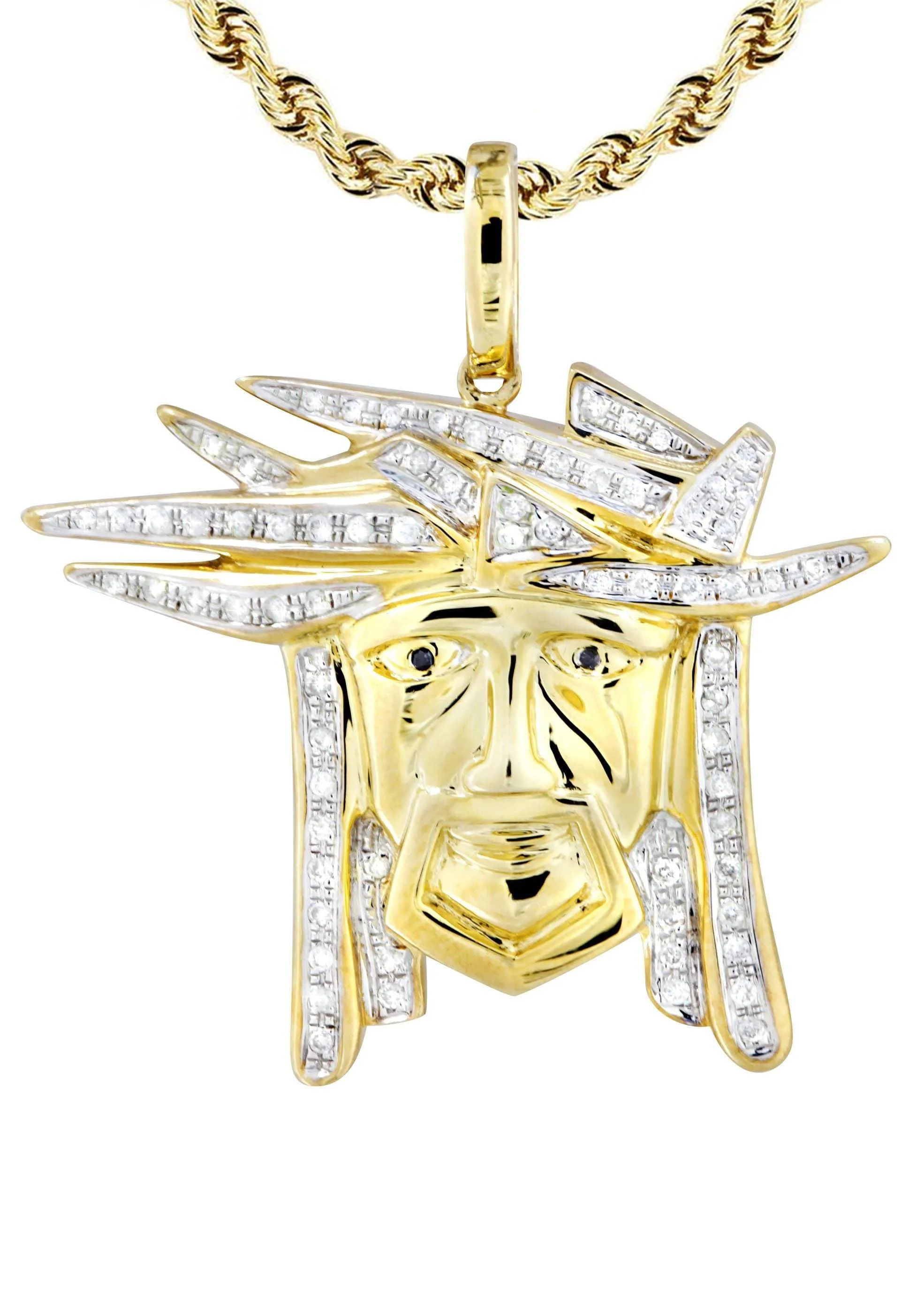 10K Yellow Gold Jesus Diamond Necklace  | 0.42 Carats