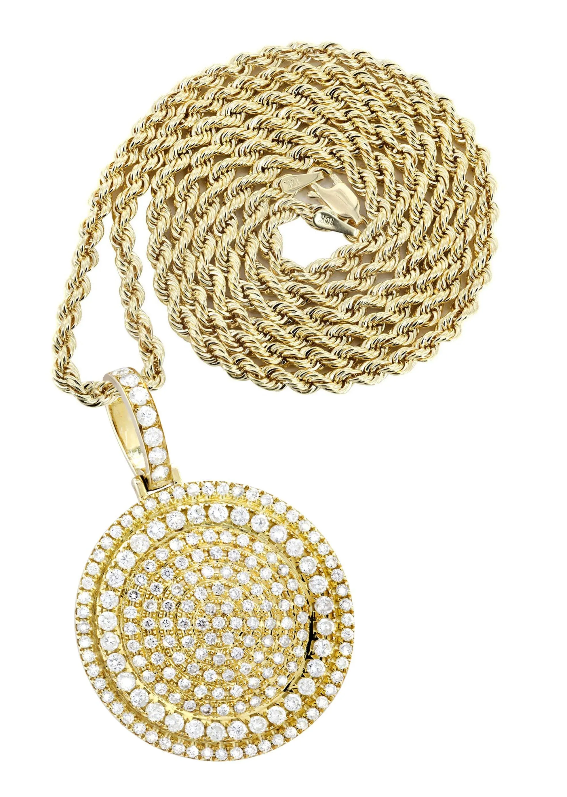 10K Yellow Gold Round Diamond Necklace  | 4.42 Carats