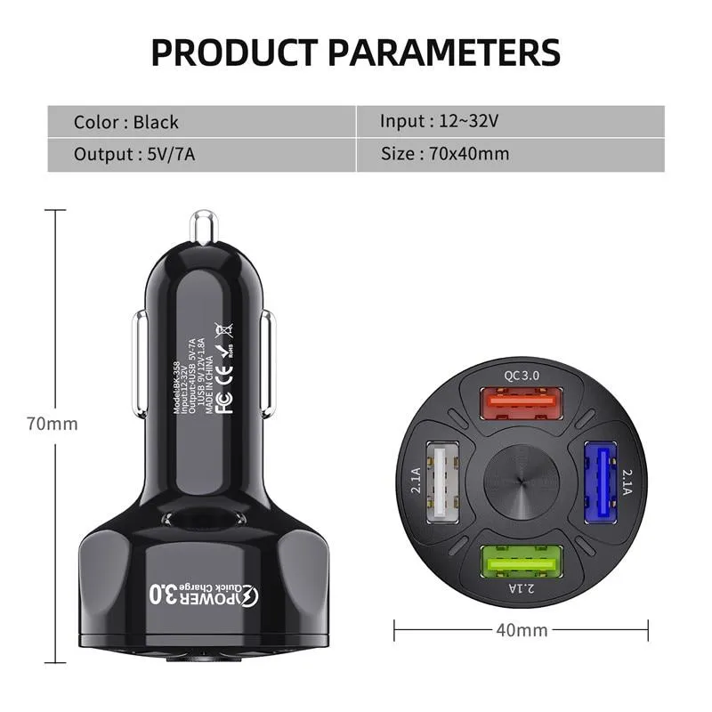 4 Ports USB Mini Fast Mobile Phone Car Charger Adapter