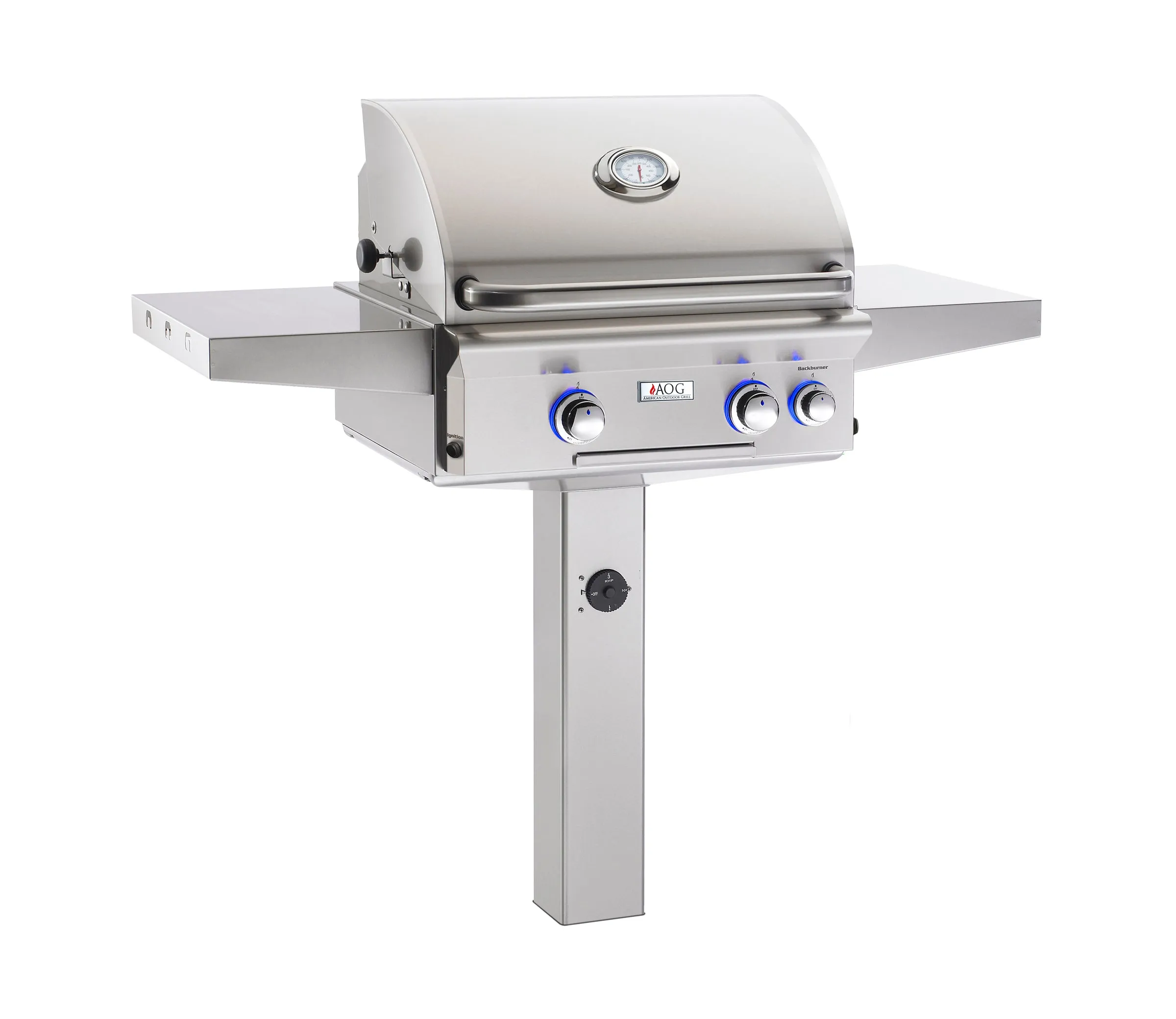 AOG Grills - 24" In-Ground Post Mounted Grill w/ Rotisserie & Lights - 24NGL