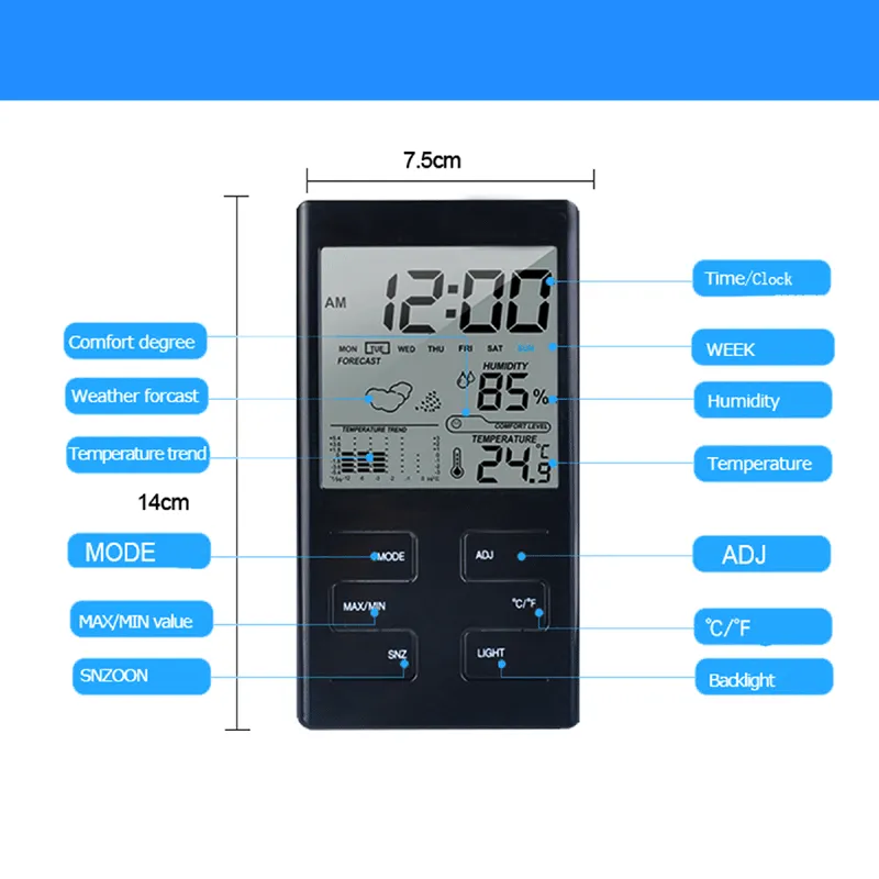 ApTechDeals CX-501 Digital LCD Display Hygrometer Thermometer Humidity Meter with Clock with Clock