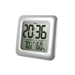 BALDR Waterproof Digital Shower Clock For Bathroom - Large LCD Display For Temperature and Humidity, Thermometer & Hygrometer, Shatterproof Fiberglass