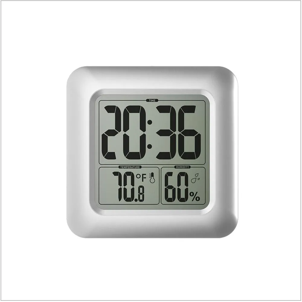 BALDR Waterproof Digital Shower Clock For Bathroom - Large LCD Display For Temperature and Humidity, Thermometer & Hygrometer, Shatterproof Fiberglass