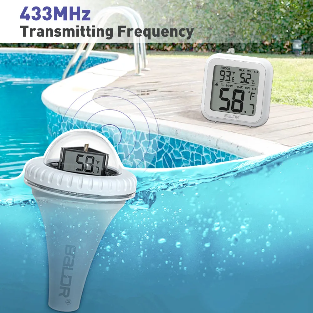 BALDR Wireless Pool Thermometer - Accurate Swimming Pool and Pond Temperature Monitor with Indoor Display