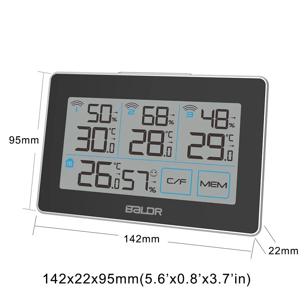 BALDR WS0317BL3 Digital Wireless Weather Station | Accurate Humidity Gauge & Temperature Tracking - Monitor 4 Locations - Includes 3 Remote Sensors