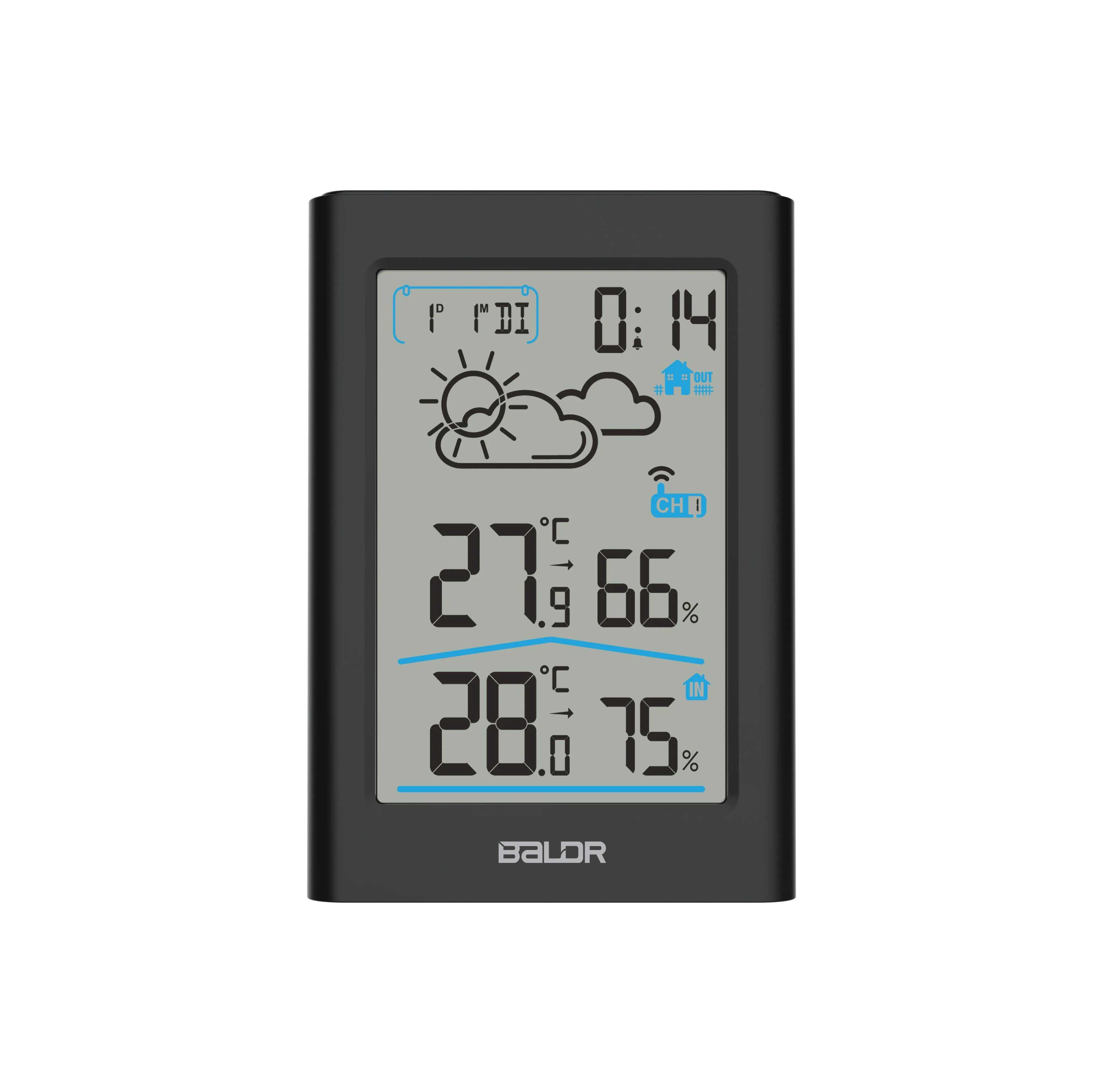 BALDR WS0341 Indoor & Outdoor Thermometer Hygrometer w/ Backlight, Wireless Weather Station, Temperature Monitor & Humidity Gauge, Battery-Operated