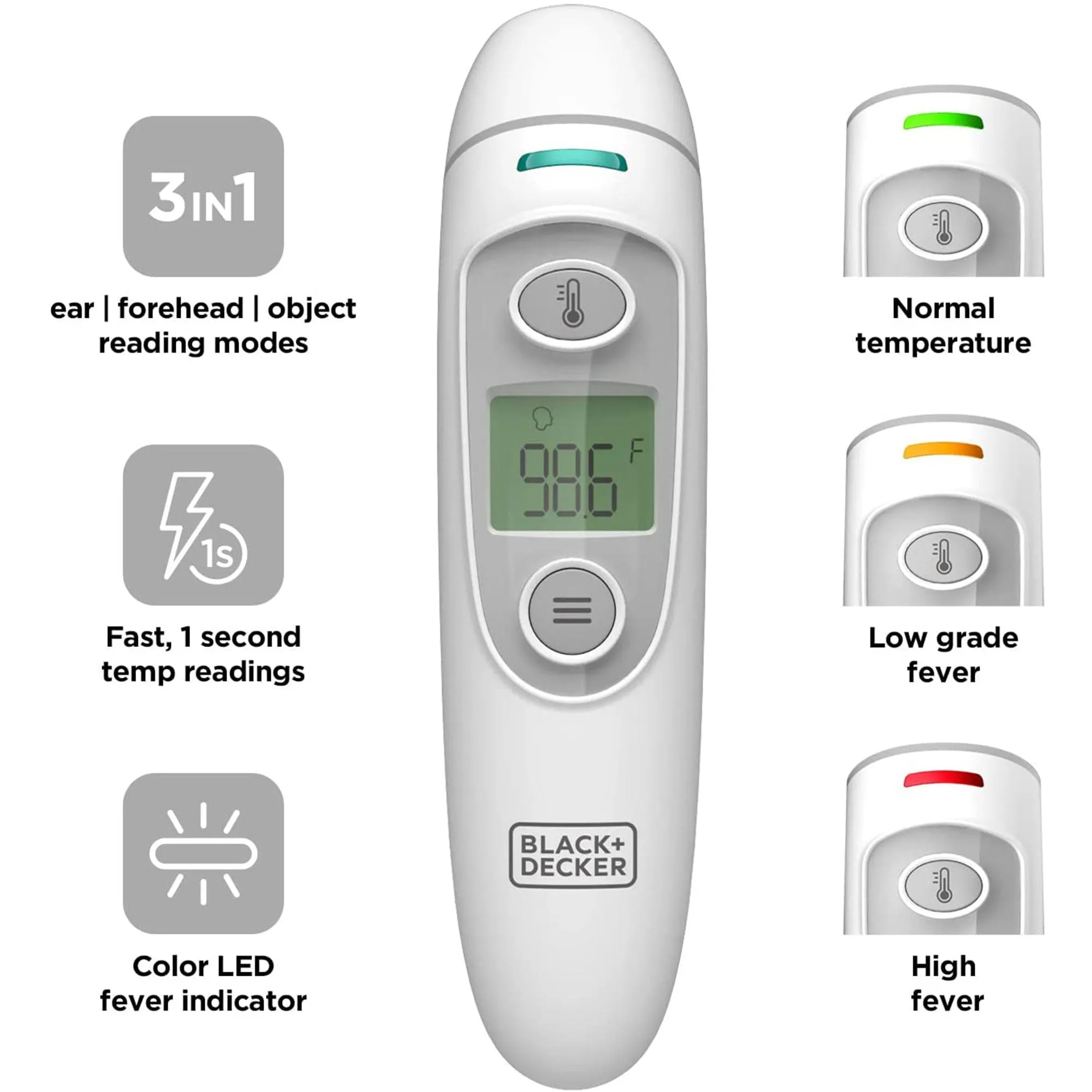 Black and Decker BDXTMB100 3 in 1 Infrared Forehead, Ear, & Object Thermometer