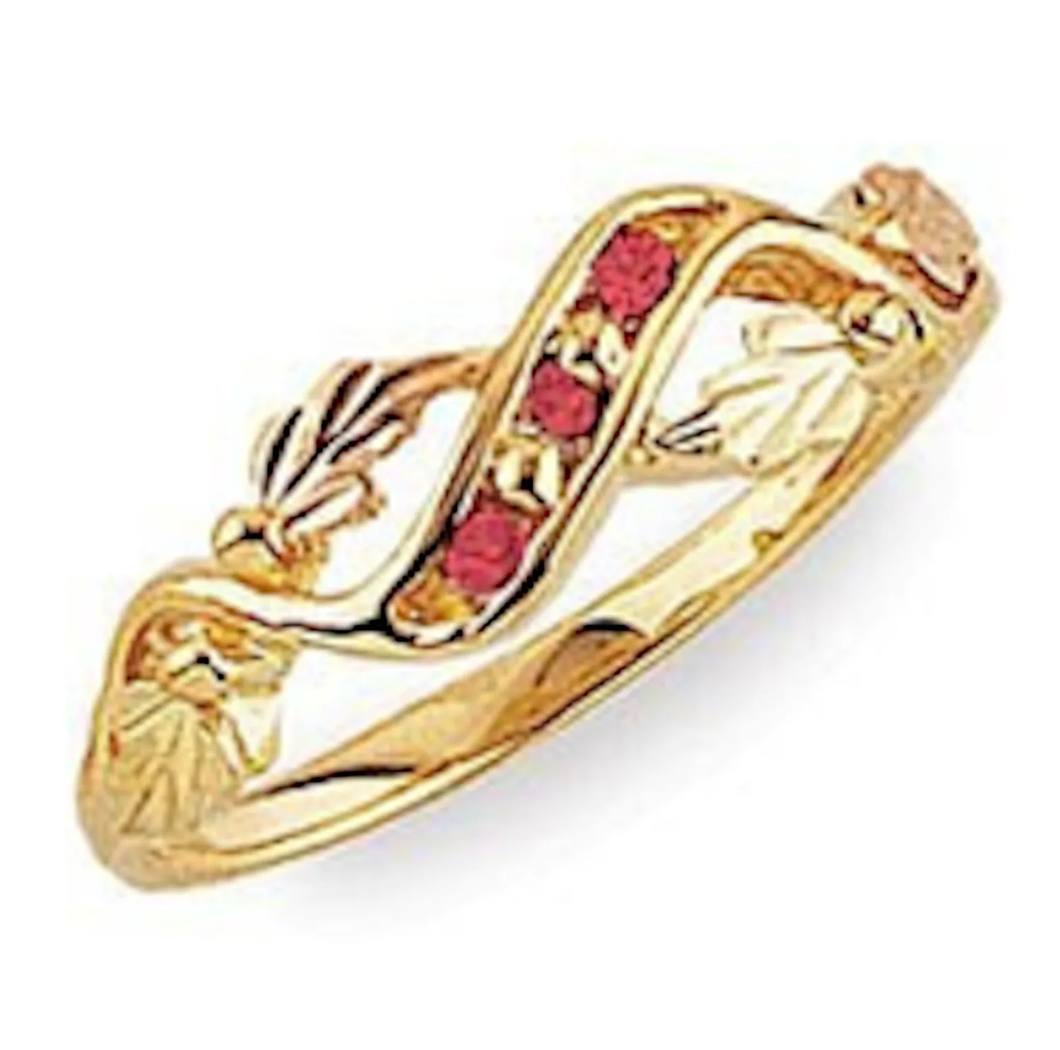 Black Hills Gold Three Stone Ruby Ring