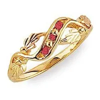 Black Hills Gold Three Stone Ruby Ring