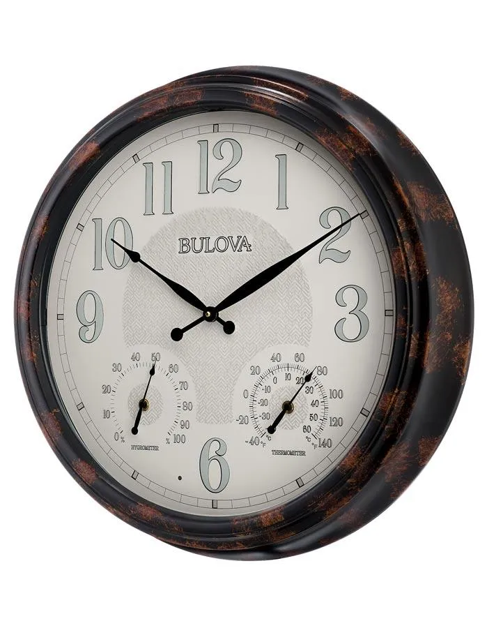 Bulova Weather Mate Wall Clock - Indoor / Outdoor Weather Station with Light