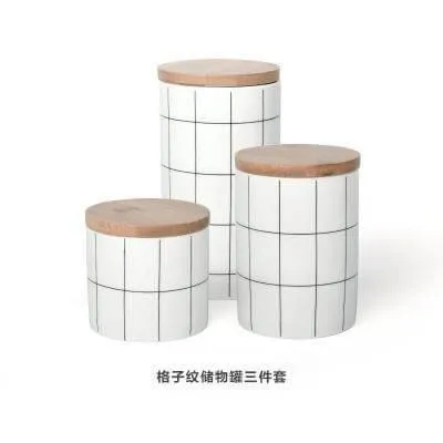 Ceramic Bamboo Cover Kitchen Food Container