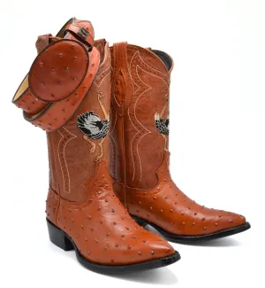 Combo JB901 Cognac Men's Western Boots: J Toe Cowboy boots in Genuine Leather 001 cognac  Belt