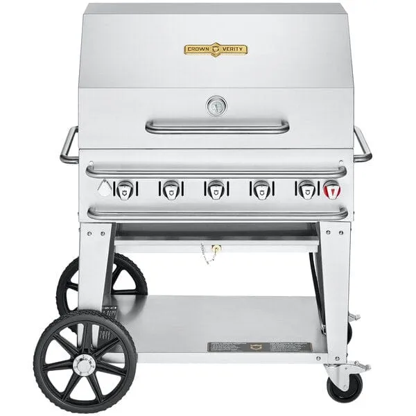 Crown Verity Liquid Propane 36" Mobile Outdoor Grill with Roll Dome & Bun Rack CV-RCB-36RDP