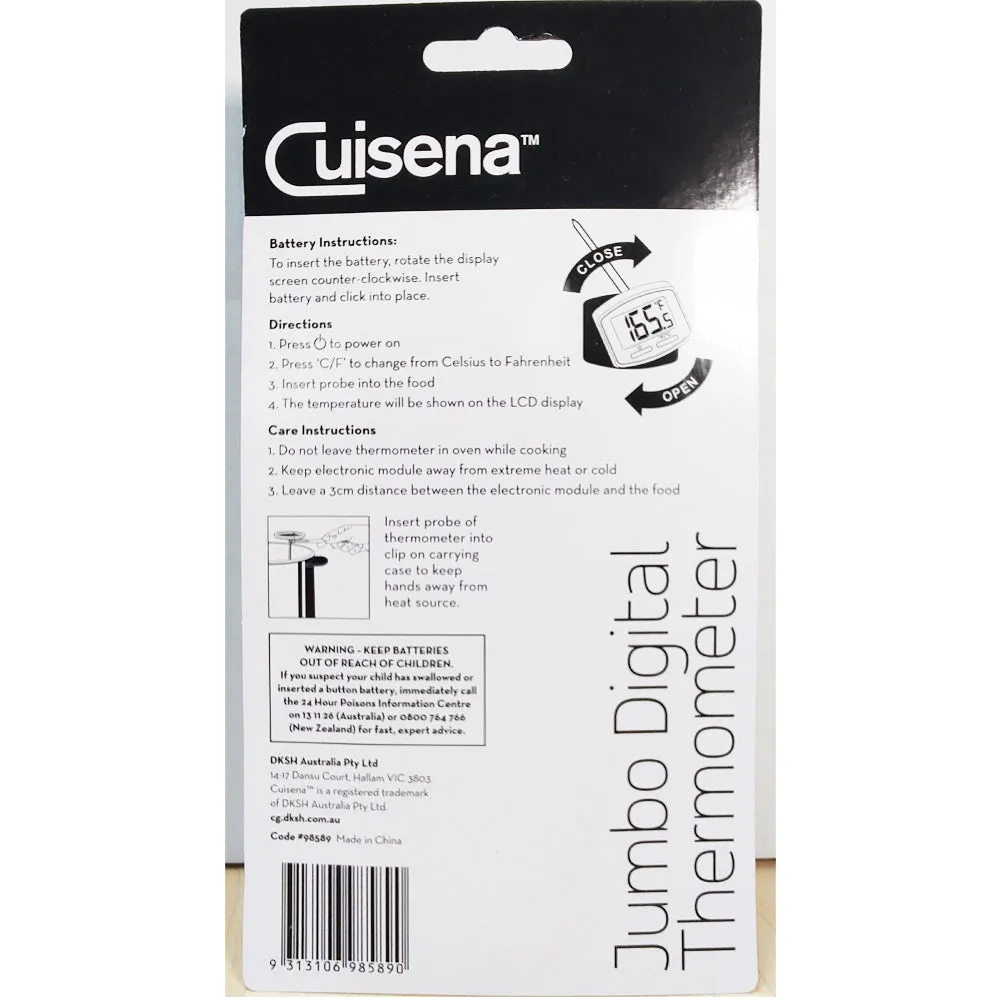 Cuisena Digital Thermometer Jumbo Black -45℃ to 200℃ Stainless Steel probe with cover