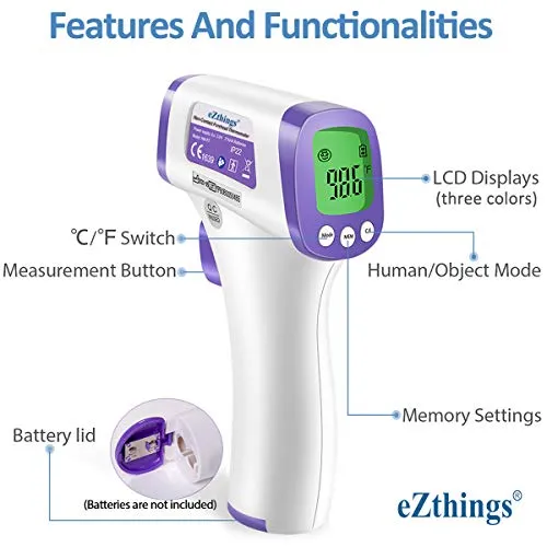 eZthings Heavy Duty LCD Display Non-Contact Infrared Forehead Thermometer for Medical Offices, Hospitals (White, Heavy Duty)