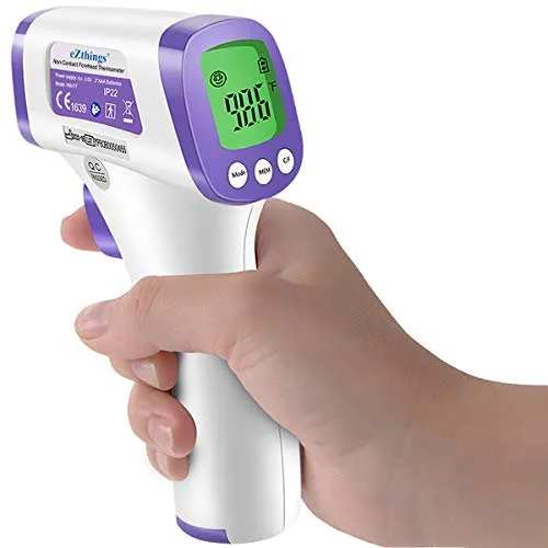 eZthings Heavy Duty LCD Display Non-Contact Infrared Forehead Thermometer for Medical Offices, Hospitals (White, Heavy Duty)