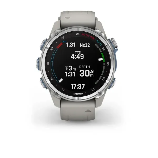 Garmin Descent™ Mk3 - 43mm Stainless Steel with Fog Grey Silicone Band