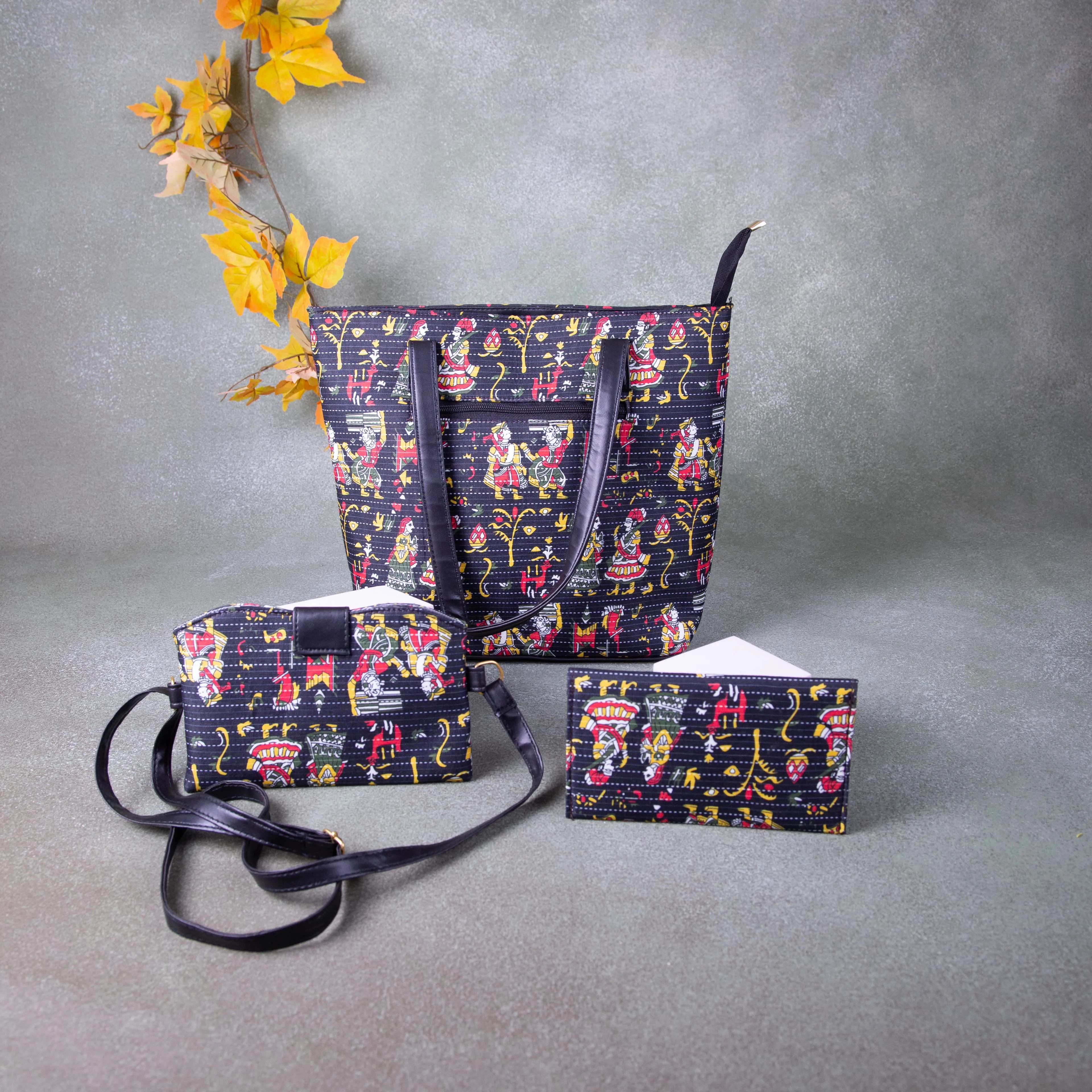 Go special Tote combo Set Black Colour Kalamkari Design