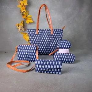 Go Special Tote Combo Set Blue with White small Flower Design.