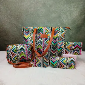 Go Special Tote Combo Set Multicolor Herringbone Prints