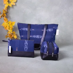 Hindustani Tote Combo Blue colour with Orange and White Design Horizontal Prints