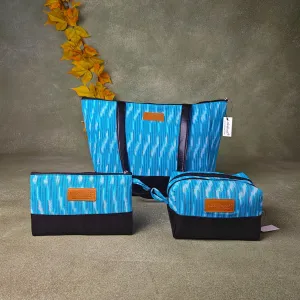 Hindustani Tote Combo Blue Ditsy Vertical Prints