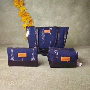 Hindustani Tote Combo Blue with White Sprig Vertical Prints