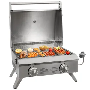 Hykolity 20 in. Portable Tabletop Gas Grill, 20,000 BTU Propane Gas Grill with Travel Locks & Built in Thermometer, Stainless Steel Table Top Camping Grill with Foldable Legs for Outdoor, Cooking