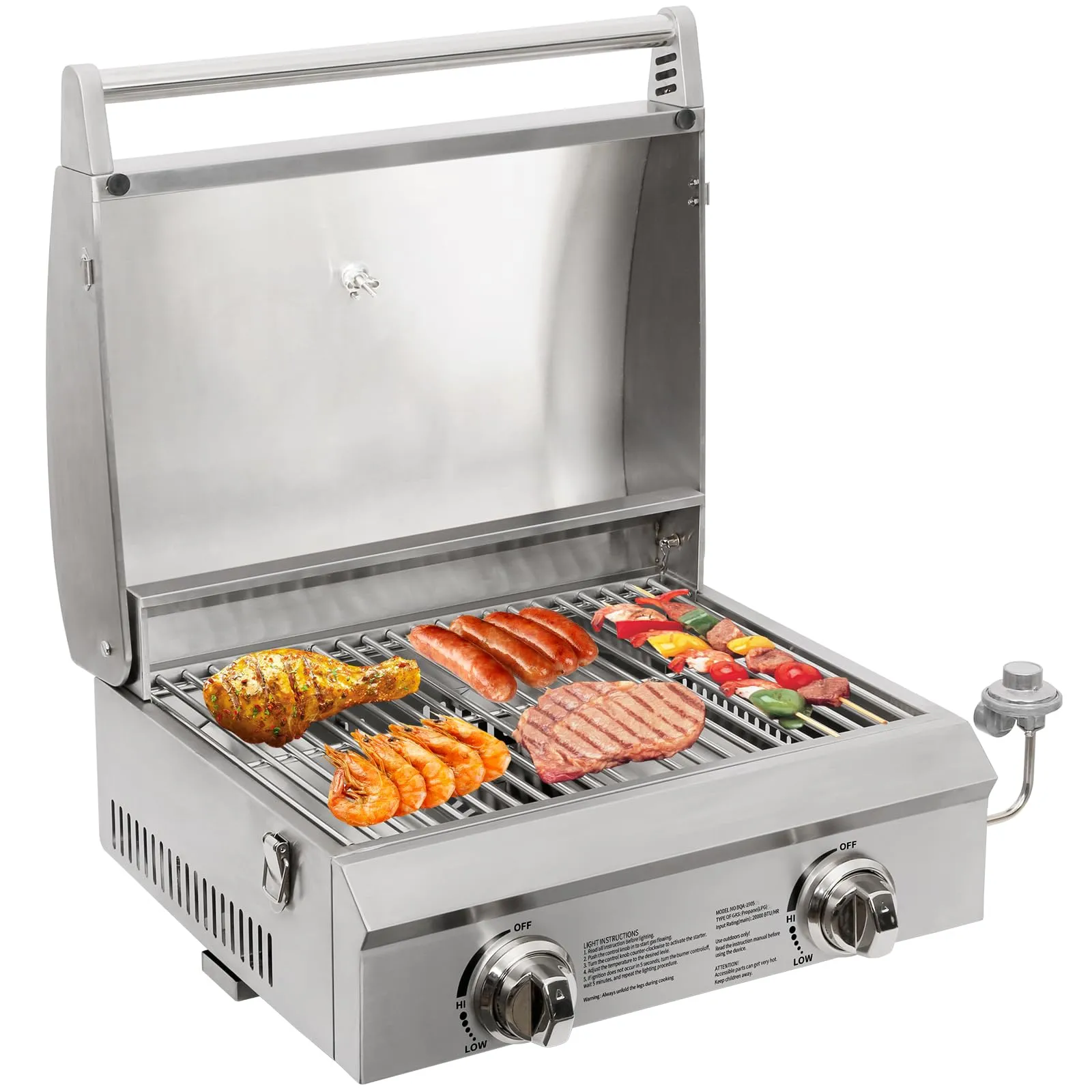 Hykolity 20 in. Portable Tabletop Gas Grill, 20,000 BTU Propane Gas Grill with Travel Locks & Built in Thermometer, Stainless Steel Table Top Camping Grill with Foldable Legs for Outdoor, Cooking