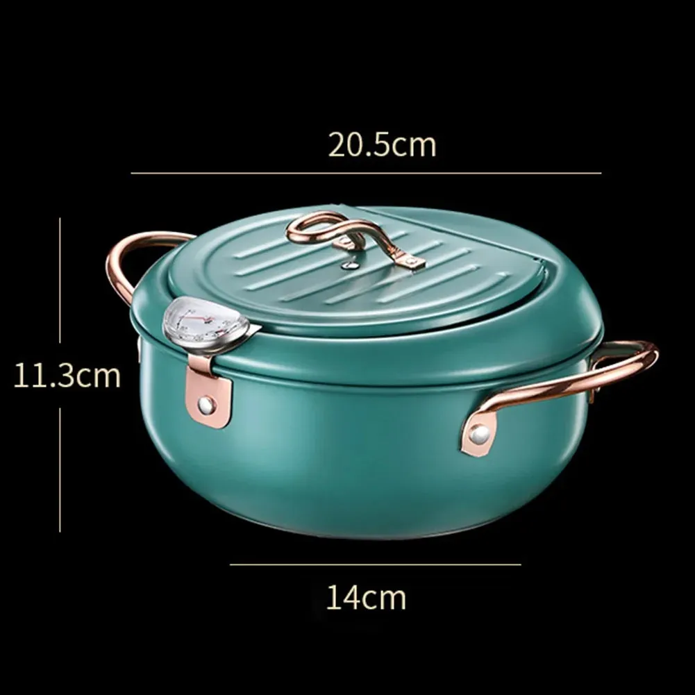 Japanese Tempura Deep Frying Pot with Built-In Thermometer - Stainless Steel