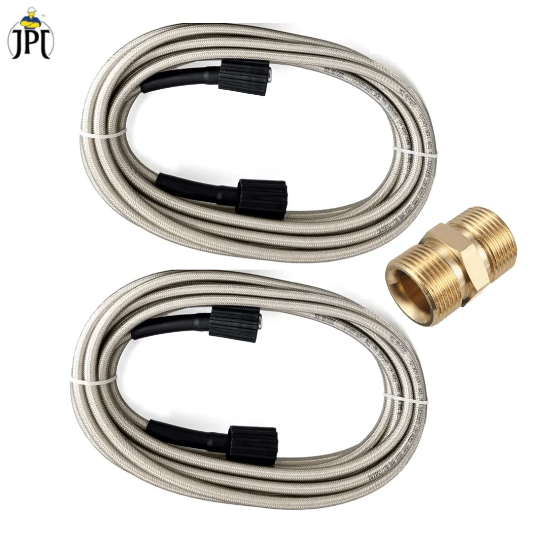 JPT Heavy Duty ( 2 x 8-Meter ) Super Flexible Pressure Washer Hose Pipe With ( 1 x M22-15mm ) Metric Male Thread Fitting