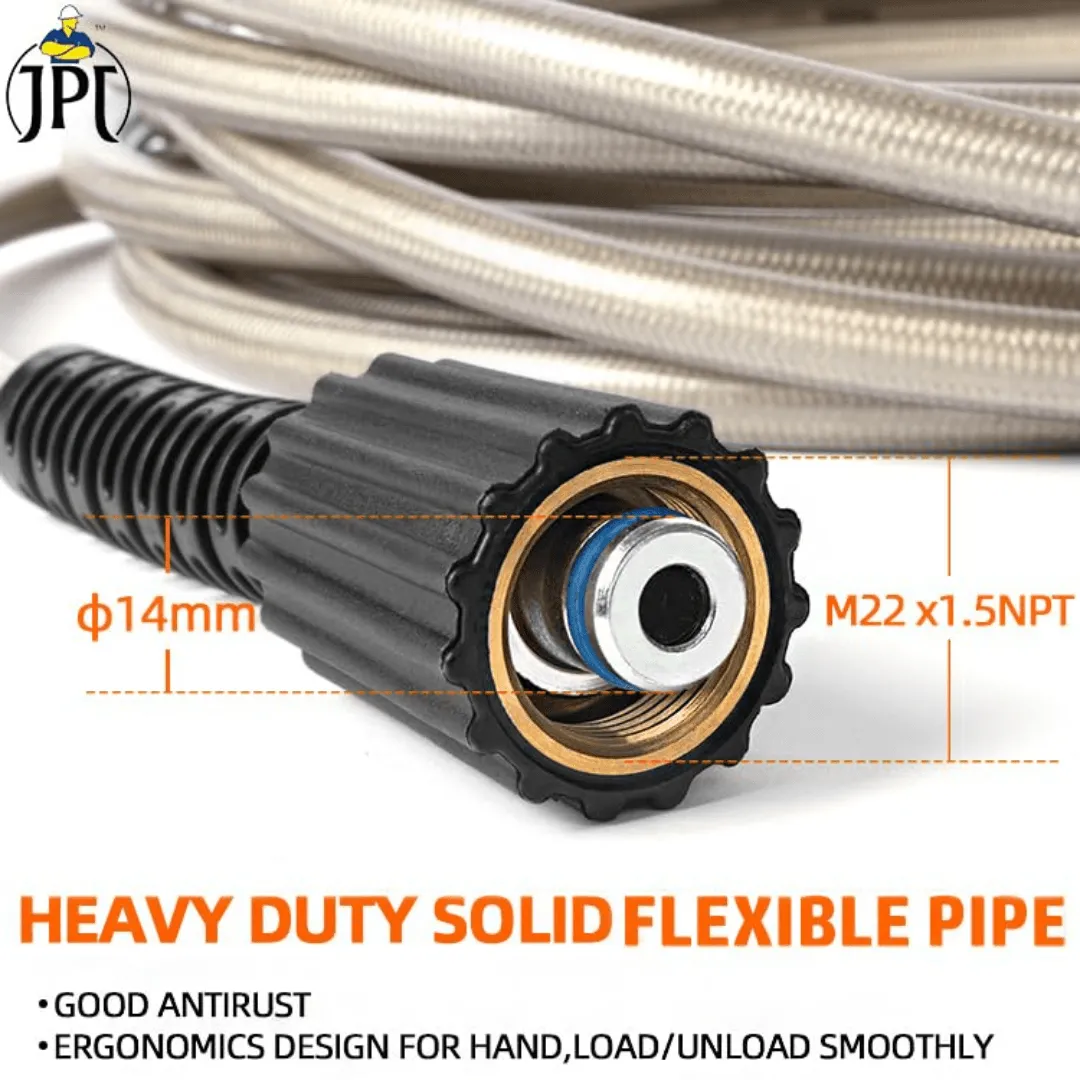 JPT Heavy Duty ( 2 x 8-Meter ) Super Flexible Pressure Washer Hose Pipe With ( 1 x M22-15mm ) Metric Male Thread Fitting