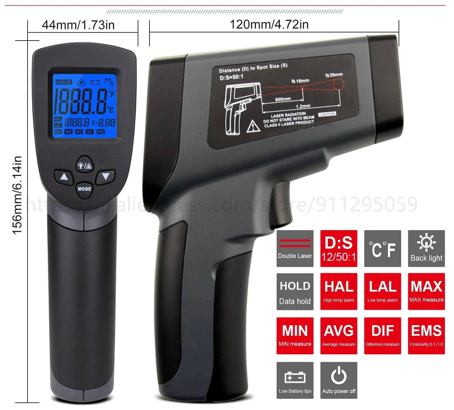 Kaemeasu Digital Infrared Thermometer -50~1600 Measuring Range,Non-Contact, Safety,Cooking,Industrial Electronic Thermometer Gun