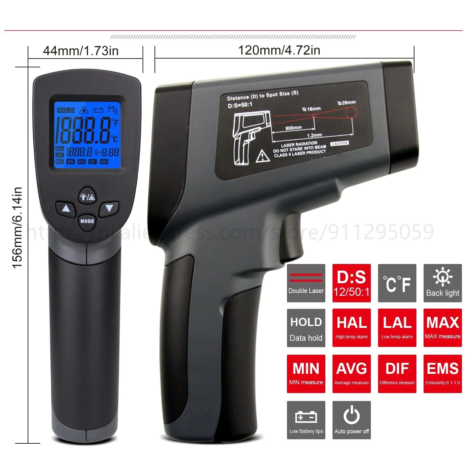 Kaemeasu Digital Infrared Thermometer -50~1600 Measuring Range,Non-Contact, Safety,Cooking,Industrial Electronic Thermometer Gun