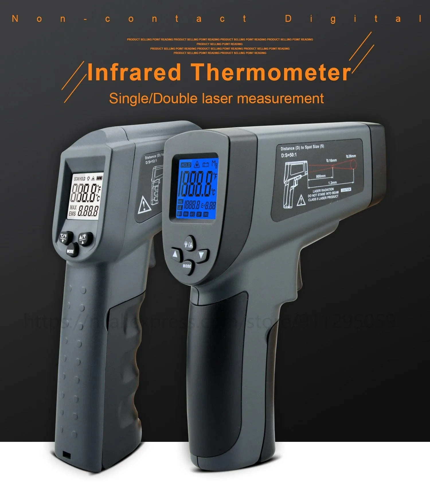 Kaemeasu Digital Infrared Thermometer -50~1600 Measuring Range,Non-Contact, Safety,Cooking,Industrial Electronic Thermometer Gun