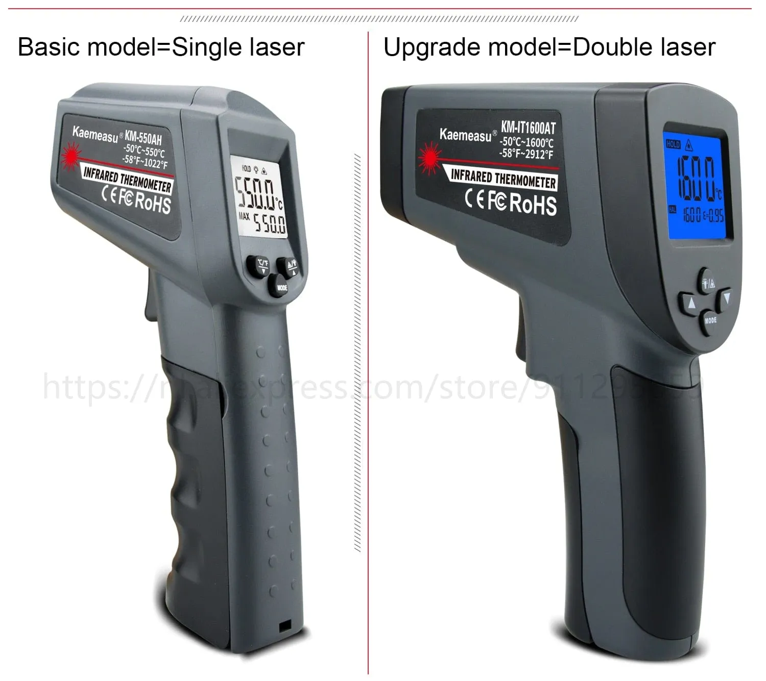 Kaemeasu Digital Infrared Thermometer -50~1600 Measuring Range,Non-Contact, Safety,Cooking,Industrial Electronic Thermometer Gun