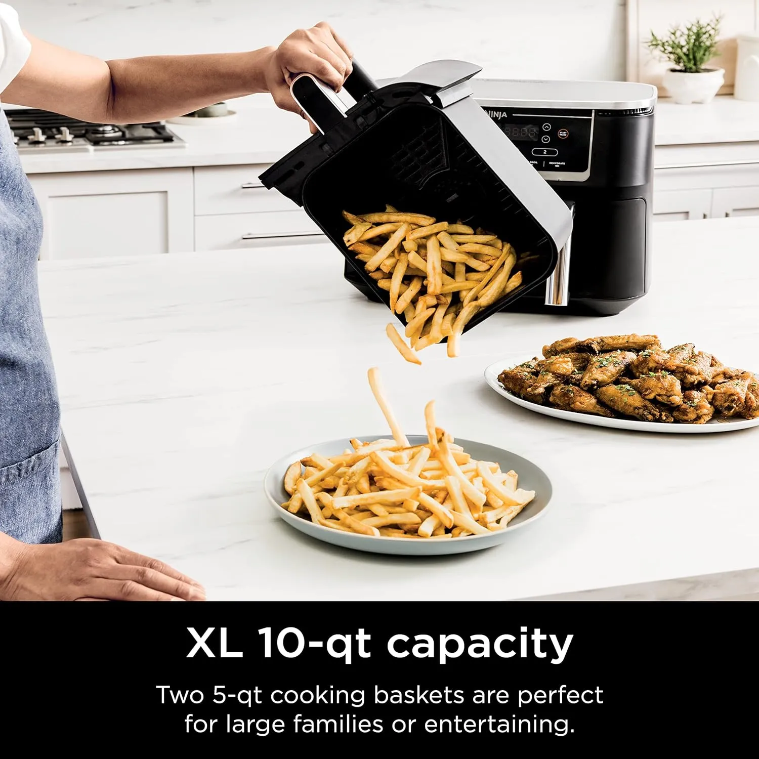 Ninja DZ550 Foodi 10 Quart 6-in-1 DualZone Smart XL Air Fryer with 2 Independent Baskets, Smart Cook Thermometer for Perfect Doneness, Match Cook & Smart Finish to Roast, Dehydrate & More