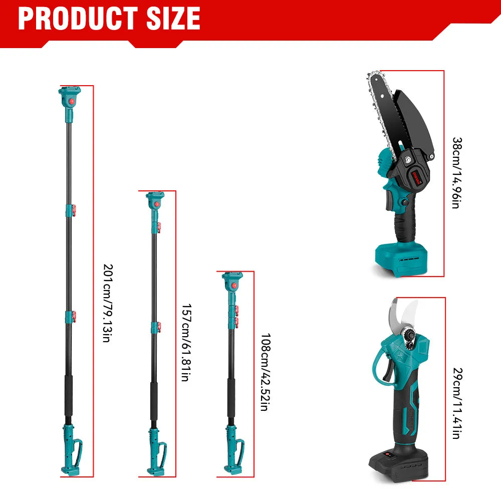 ONEVAN 6" Chainsaw & 25mm Pruner with 2m Telescoping Pole Brushless Cordless Combo Kit