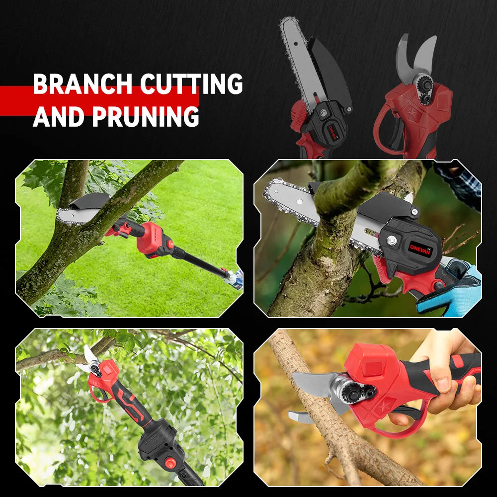 ONEVAN 6" Chainsaw & 25mm Pruner with 2m Telescoping Pole Brushless Cordless Combo Kit