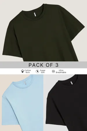 Pack 3 - Black, Sky blue & Olive - Classic Crew