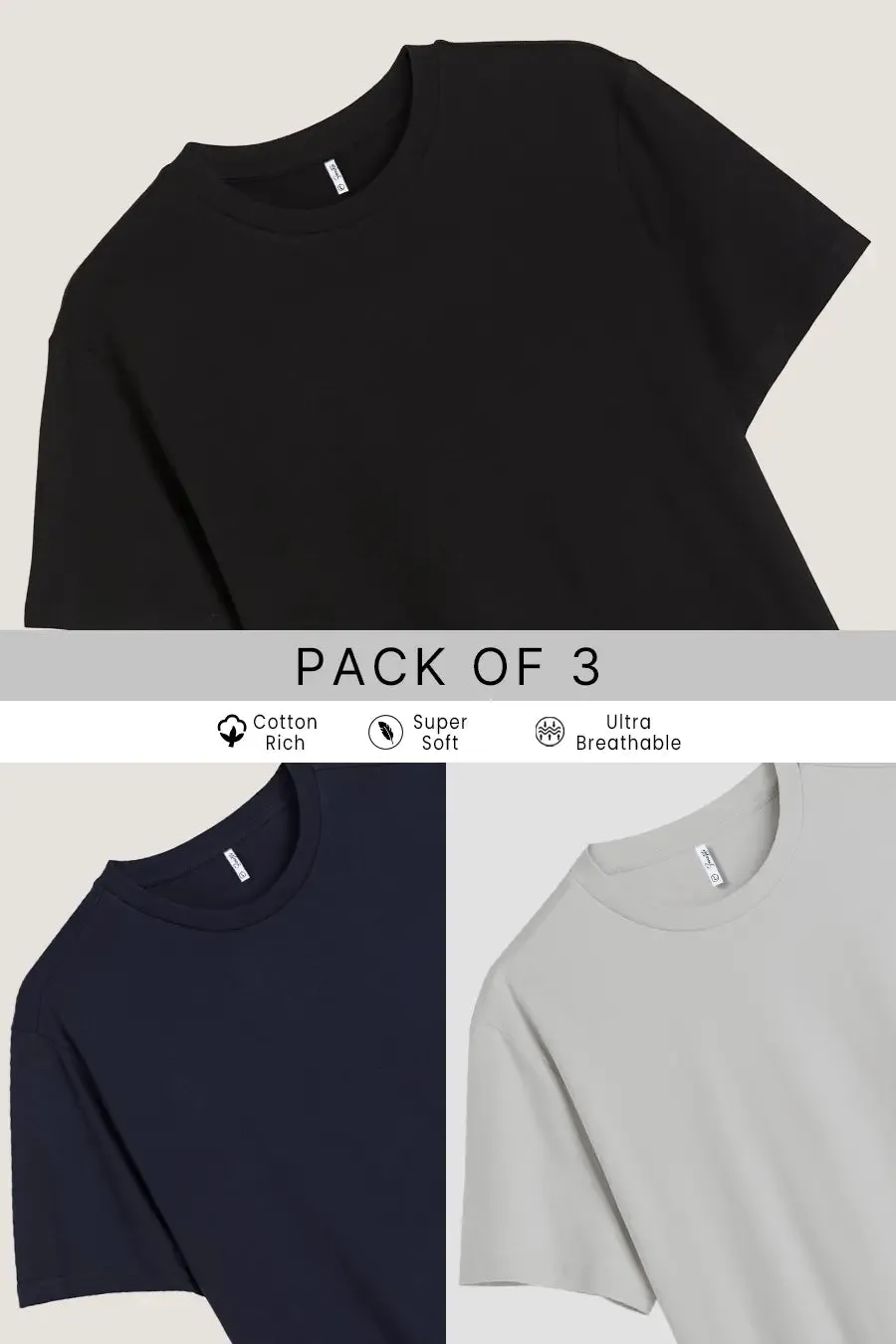 Pack 3 - Winslow, Black & Navy Blue - Classic Crew