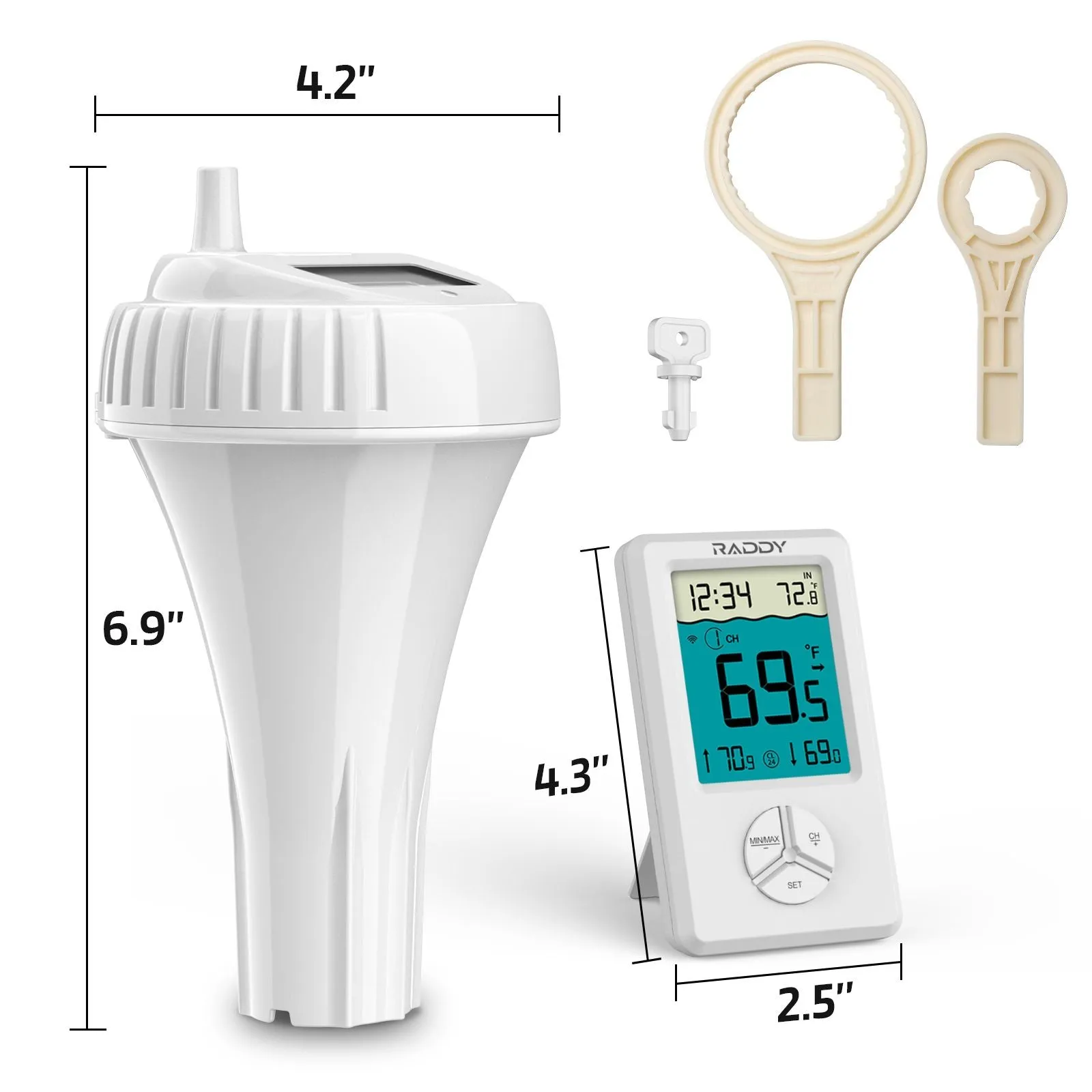 Raddy PT-1 Wireless Water Thermometer | Digital Screen | IPX7 Waterproof | for Pools Hot Tubs Pond Bath