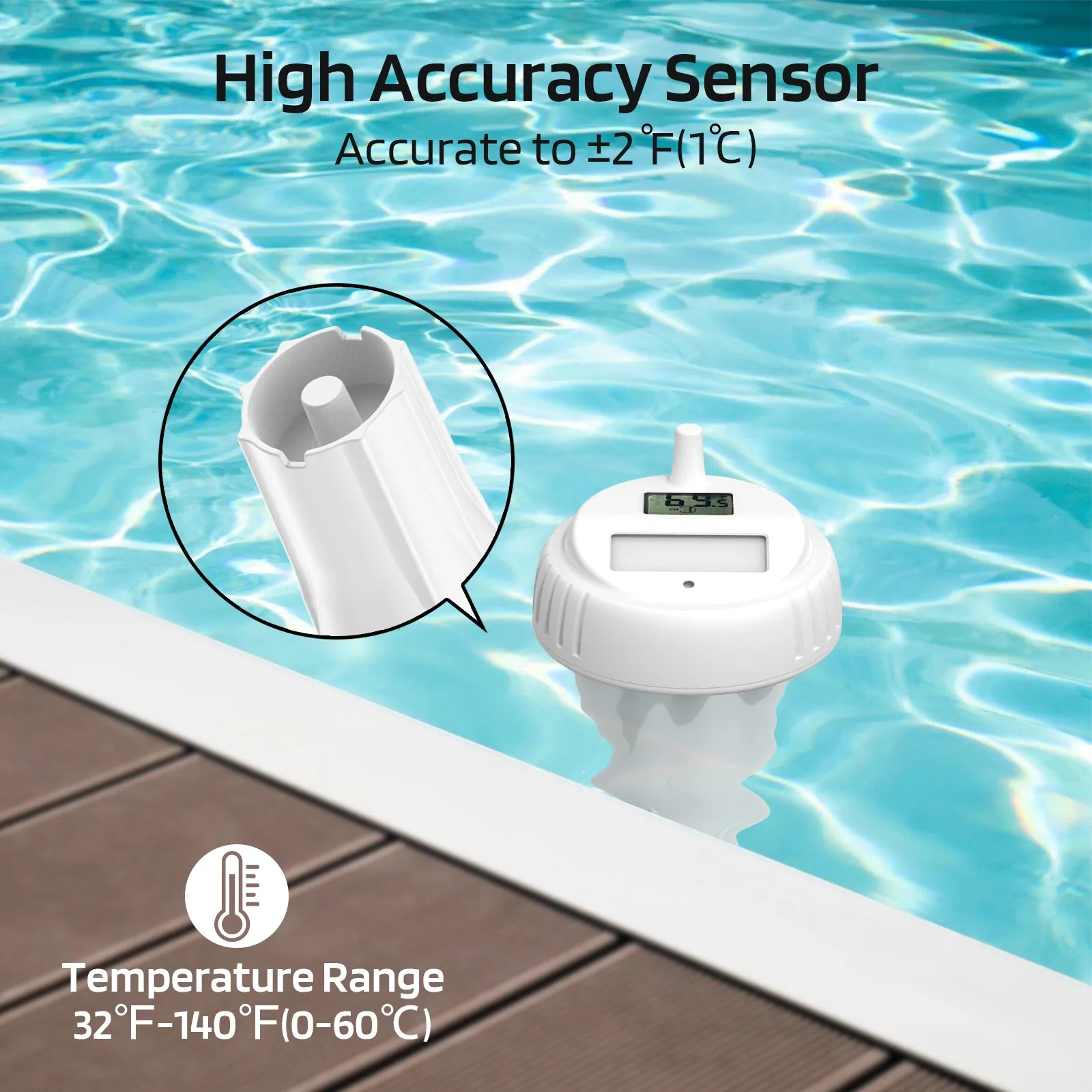 Raddy PT-1 Wireless Water Thermometer | Digital Screen | IPX7 Waterproof | for Pools Hot Tubs Pond Bath