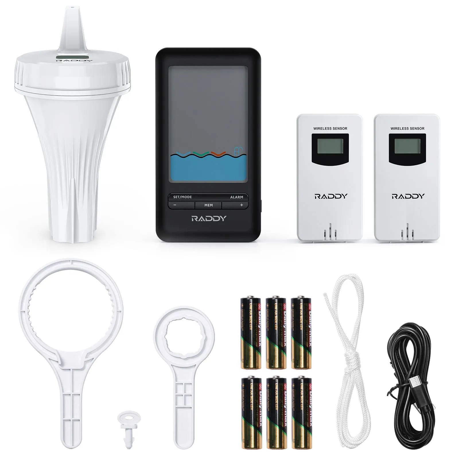 Raddy PT-3 Wi-Fi Pool Thermometer | LCD Display | IPX7 Waterproof | APP Remote Monitor | Rechargeable | Additional Remote Sensors