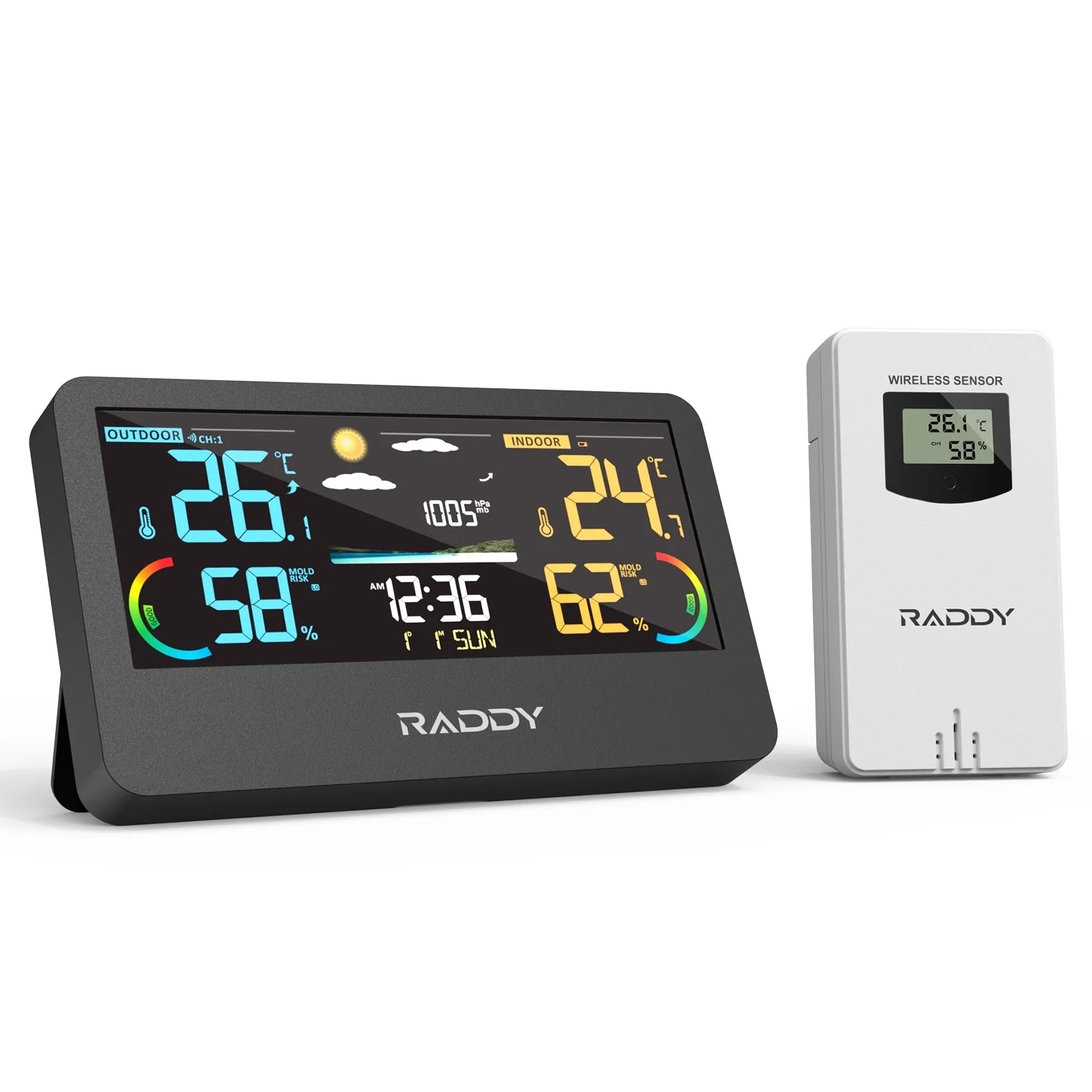 Raddy WF-55C Pro Weather Station | Wireless Thermometer Hygrometer | Barometer | Weather Forecast | Mold Risk Alert