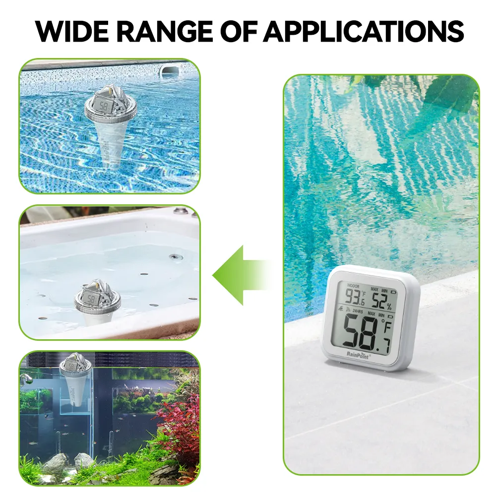 RAINPOINT Wireless Pool Thermometer - Accurate Swimming Pool and Pond Temperature Monitor with Indoor Display - Pool Sensor Displays °C Only