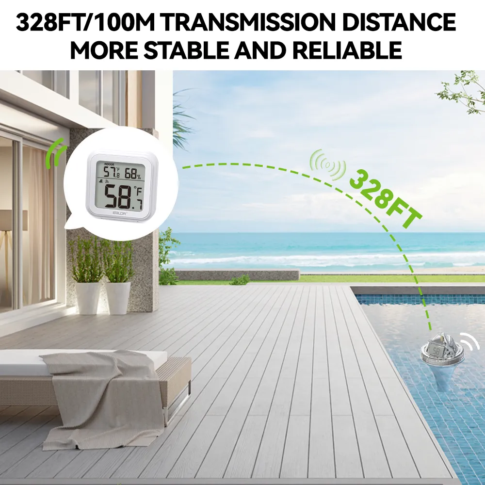 RAINPOINT Wireless Pool Thermometer - Accurate Swimming Pool and Pond Temperature Monitor with Indoor Display - Pool Sensor Displays °C Only