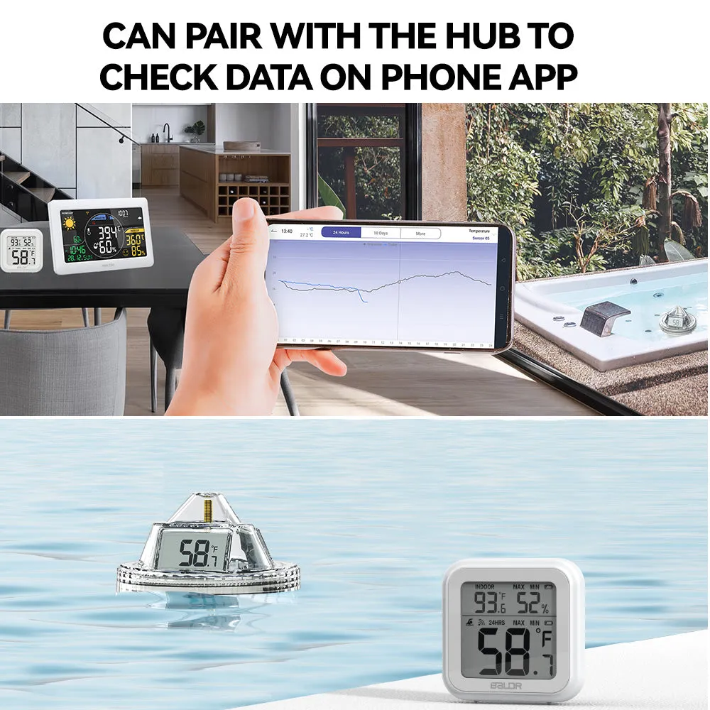 RAINPOINT Wireless Pool Thermometer - Accurate Swimming Pool and Pond Temperature Monitor with Indoor Display - Pool Sensor Displays °C Only